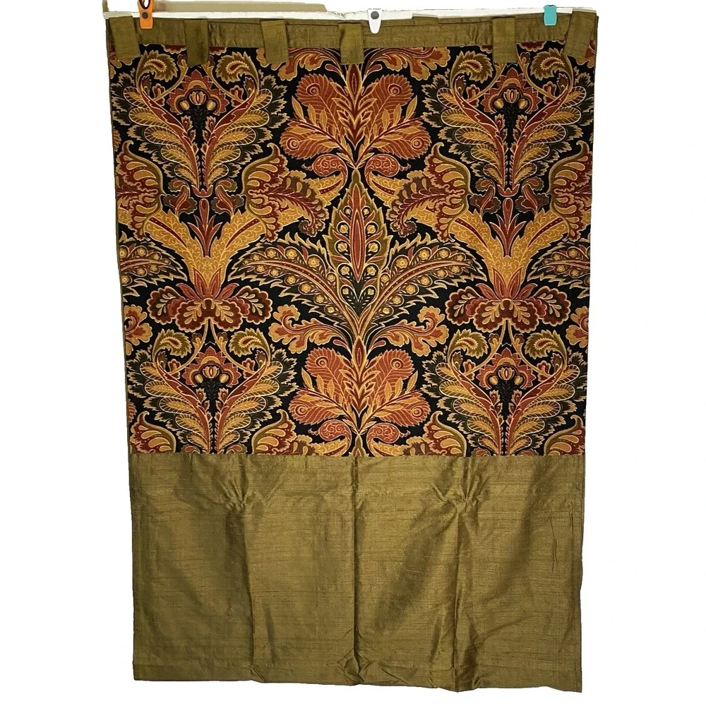 India's Heritage Curtain Set Green Multi Brocade Silk Tab 41x118‎ Room Darkening